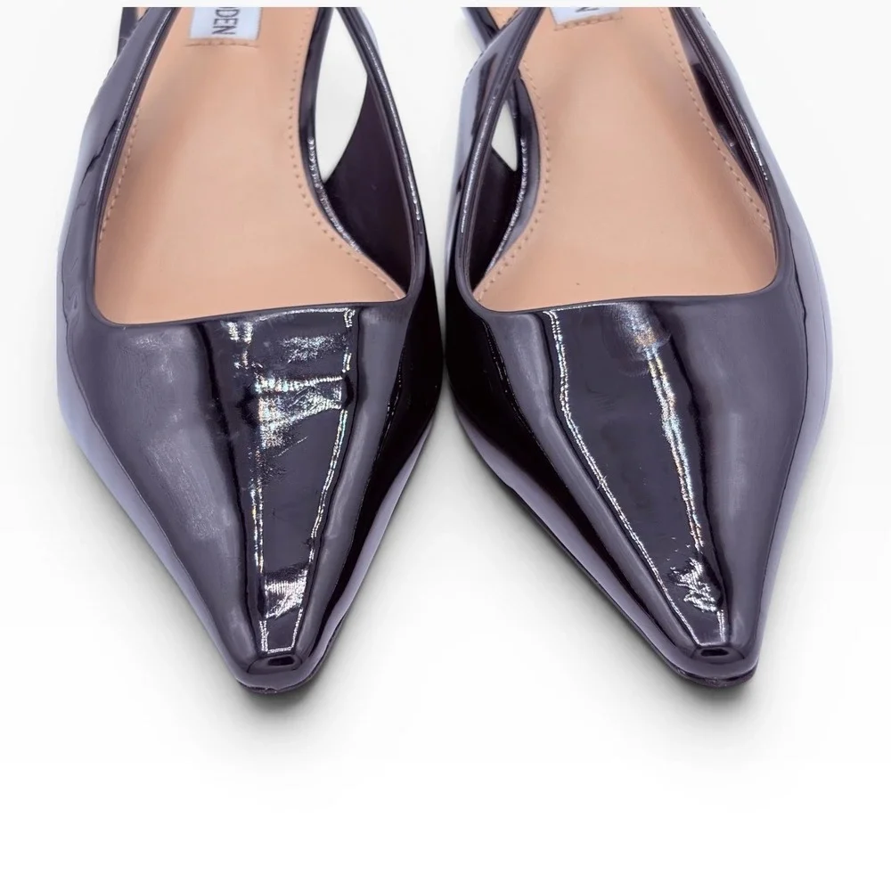 Steve Madden NWOB Kari Slingback Pump 8M Black Patent Pointed Toe Kitten Heel - Picture 3 of 8